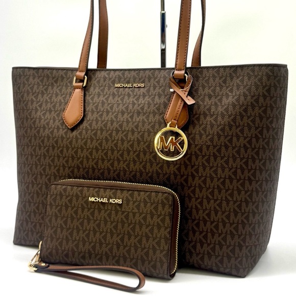Michael Kors Sheila Large Logo Tote Bag & Matching Flat Phone Case Wallet Brown - Picture 1 of 12